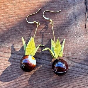 Chic Green and Brown Origami Earrings